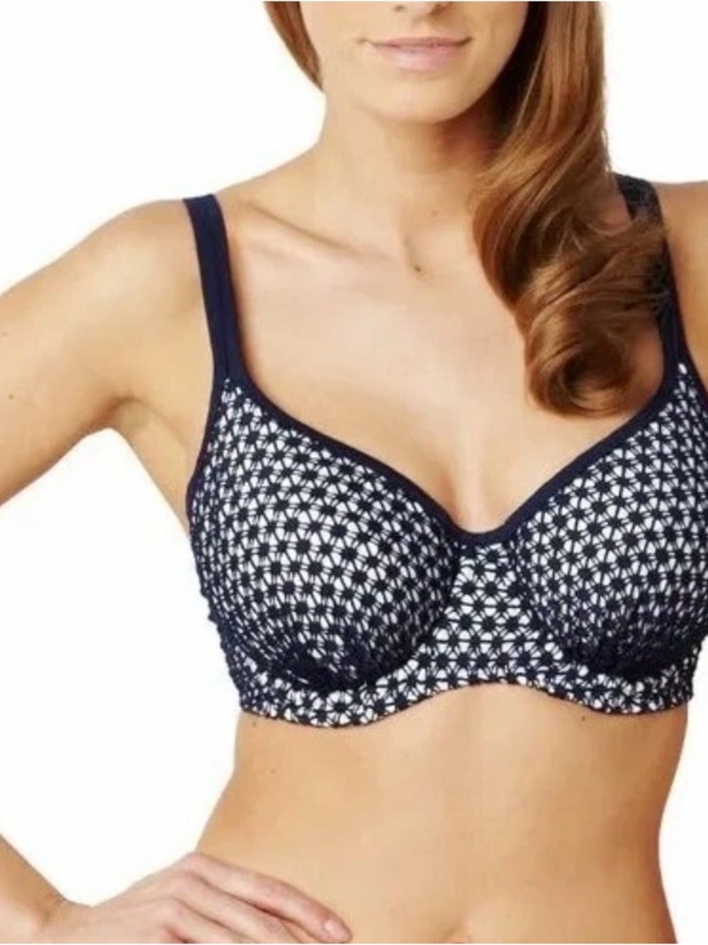 Panache Navy and White Geometric Full-Cup Underwire Bra